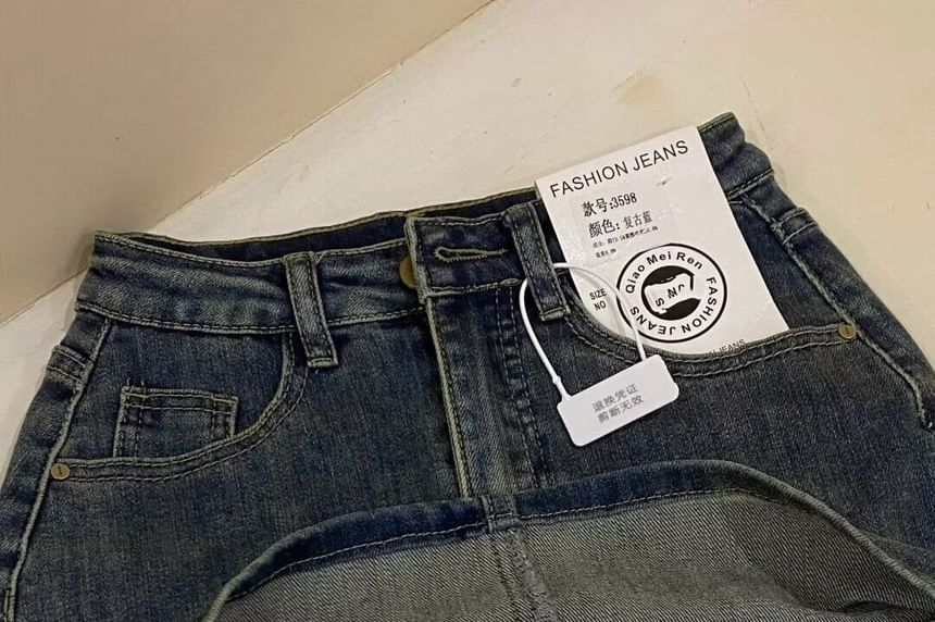 High Waist Washed Denim Skorts