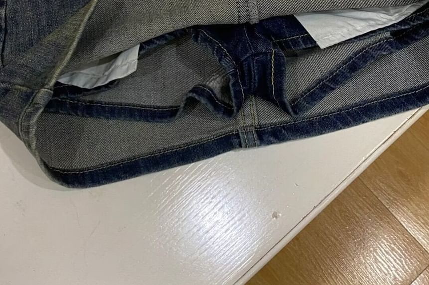 High Waist Washed Denim Skorts