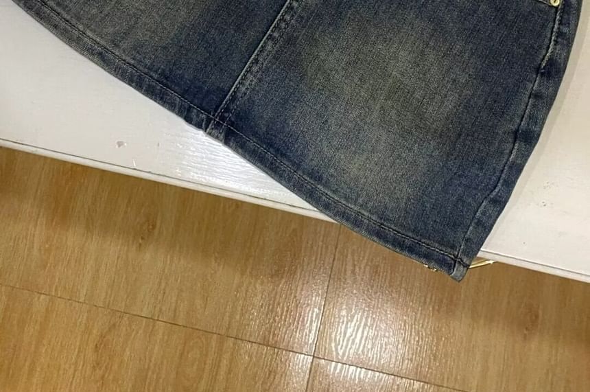 High Waist Washed Denim Skorts