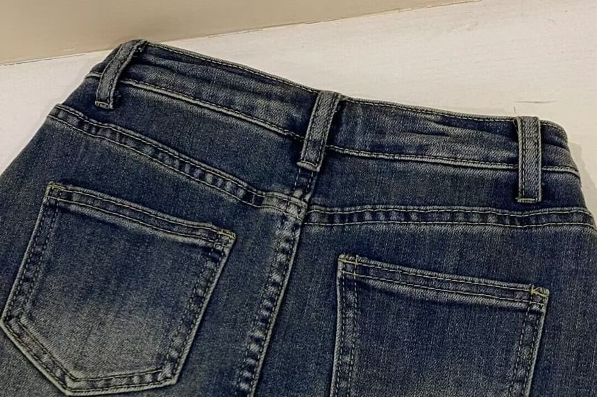 High Waist Washed Denim Skorts