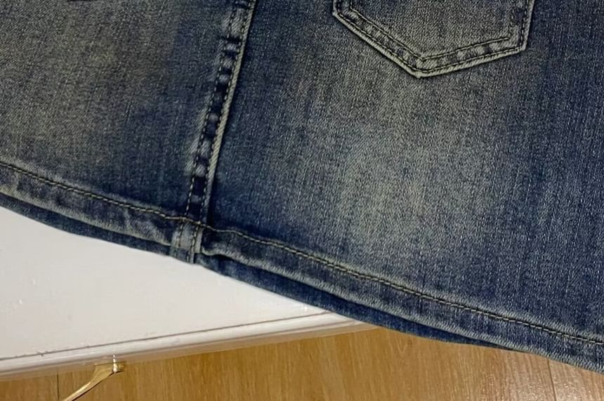High Waist Washed Denim Skorts