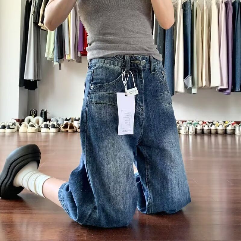 High Waist Washed Wide Leg Jorts