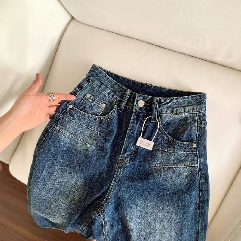 High Waist Washed Wide Leg Jorts