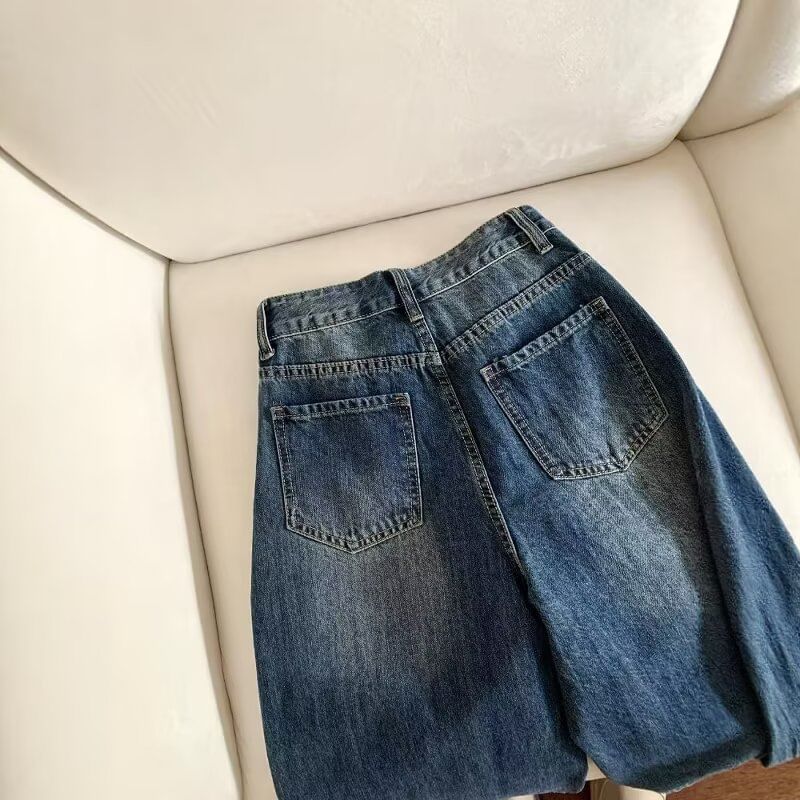 High Waist Washed Wide Leg Jorts