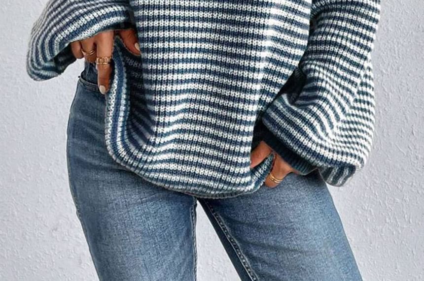 Striped Off-Shoulder Oversized Sweater