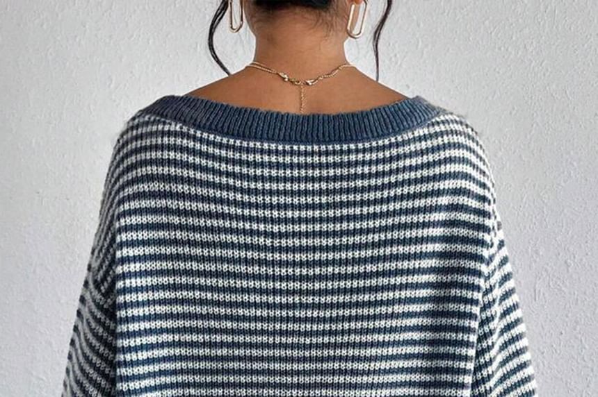 Striped Off-Shoulder Oversized Sweater
