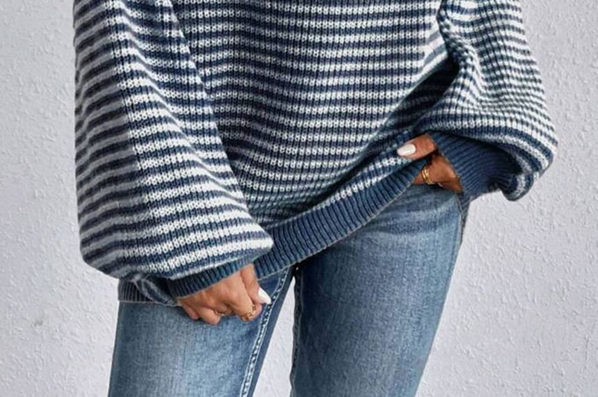 Striped Off-Shoulder Oversized Sweater
