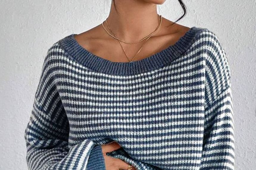 Striped Off-Shoulder Oversized Sweater
