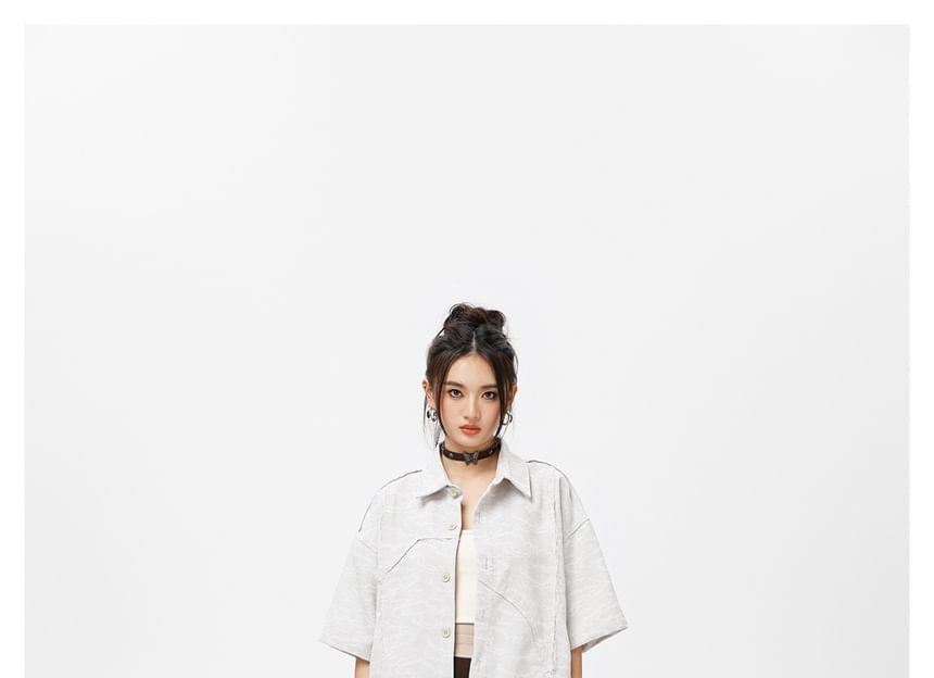 Asymmetric Mini-Sleeved Shirt with Neck Tie