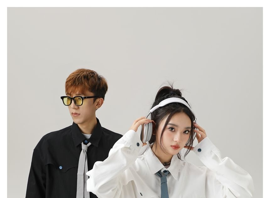 Unisex Asymmetric Pocketed Shirt with Tie