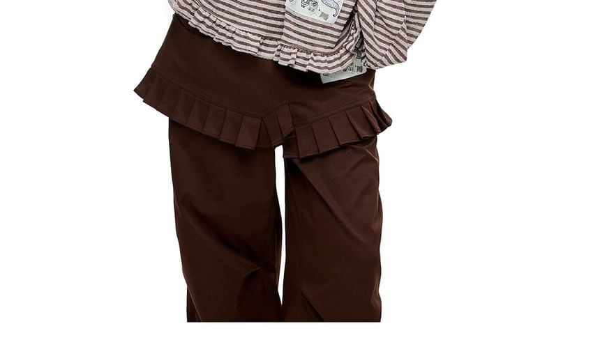 Long-Sleeve Off-Shoulder Striped Applique Ruffle Trim Tee