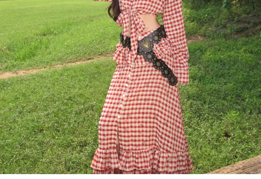 Gingham Long-Sleeved Cropped Shirt