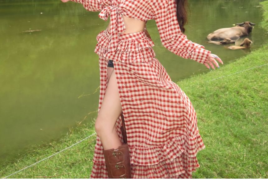 Gingham Long-Sleeved Cropped Shirt