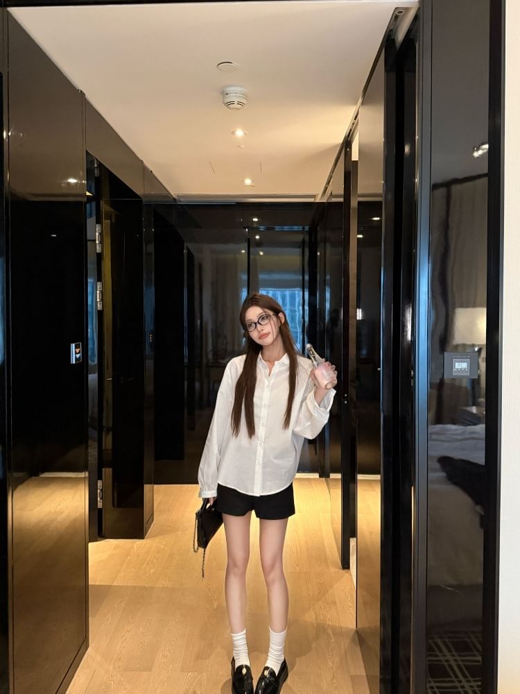 Long-Sleeve Plain Lace Trim Shirt & Trench Jacket