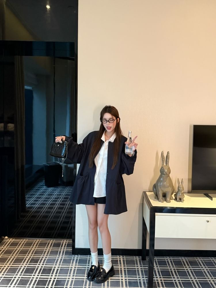 Long-Sleeve Plain Lace Trim Shirt & Trench Jacket