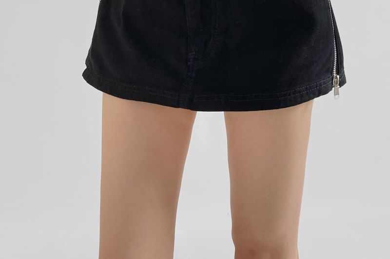 Mid Rise Plain Denim Skort
