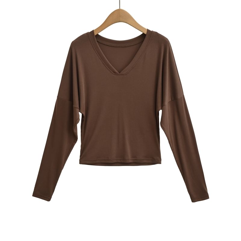 Plain V-Neck Long-Sleeved Casual T-Shirt