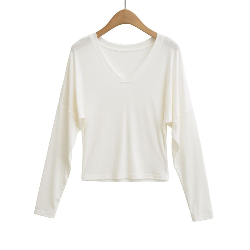Plain V-Neck Long-Sleeved Casual T-Shirt