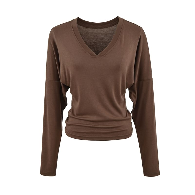 Plain V-Neck Long-Sleeved Casual T-Shirt