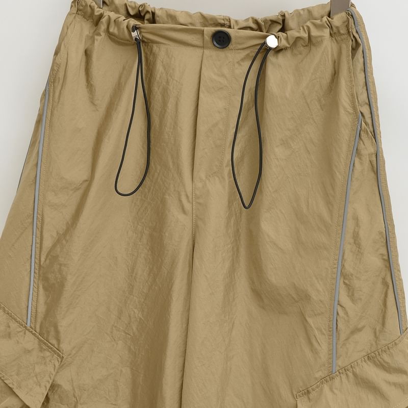 Drawstring Waist Plain Ruched Wide Leg Cargo Pants
