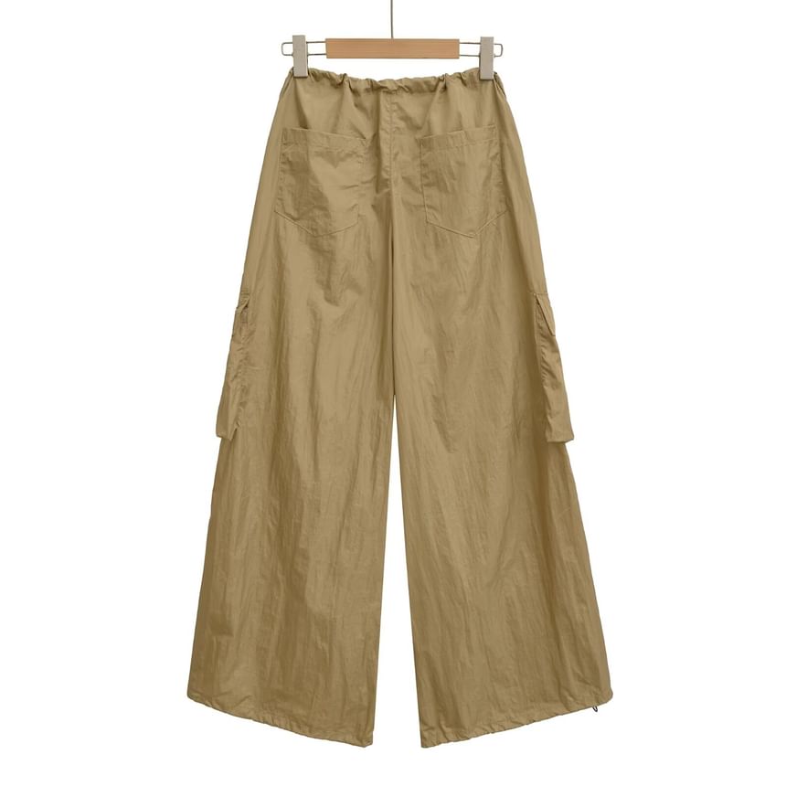 High Waist Plain Wide Leg Cargo Pants
