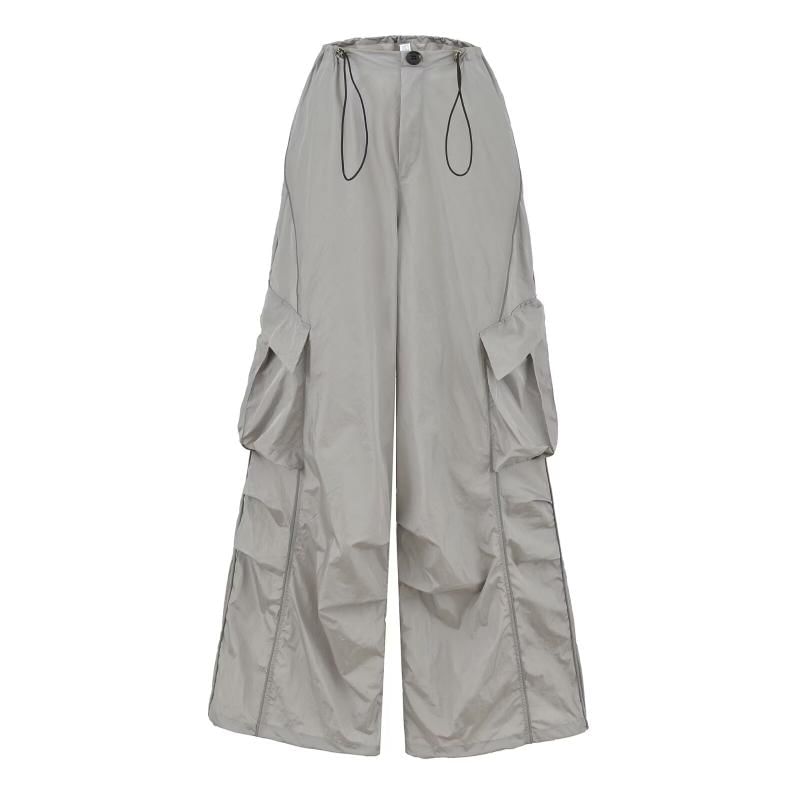 High Waist Plain Wide Leg Cargo Pants