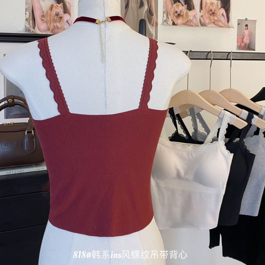 Sleeveless Lace Trim Plain Top