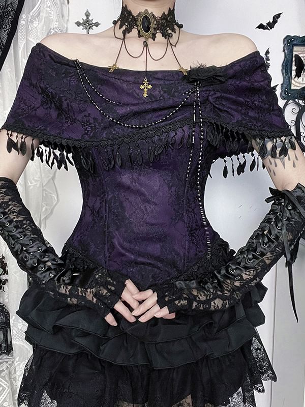 Short-Sleeve Off Shoulder Lace Trim Top and High Waist Skorts