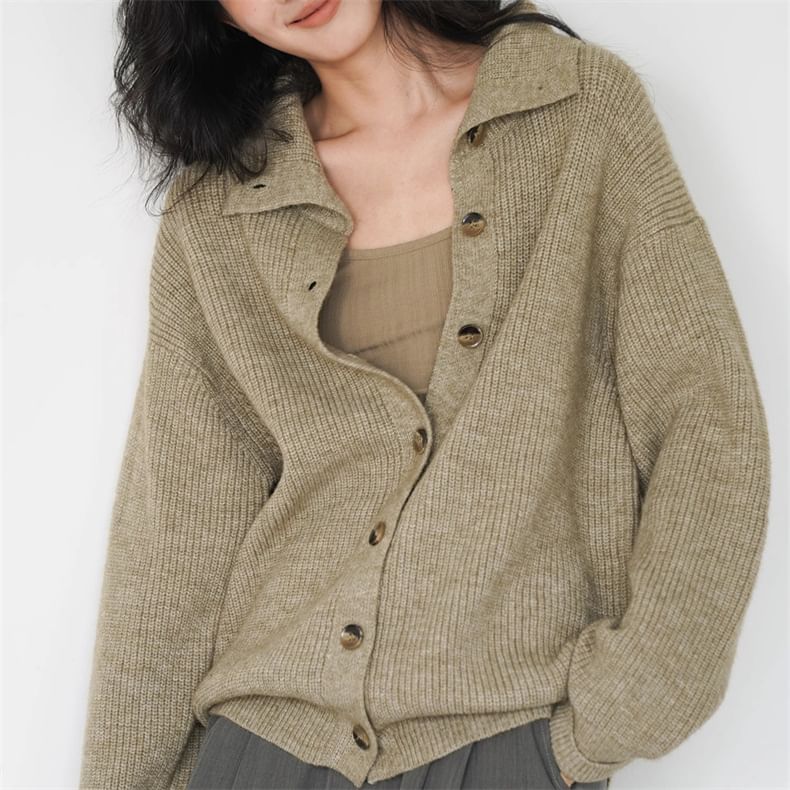 Collared Button-Front Knit Cardigan