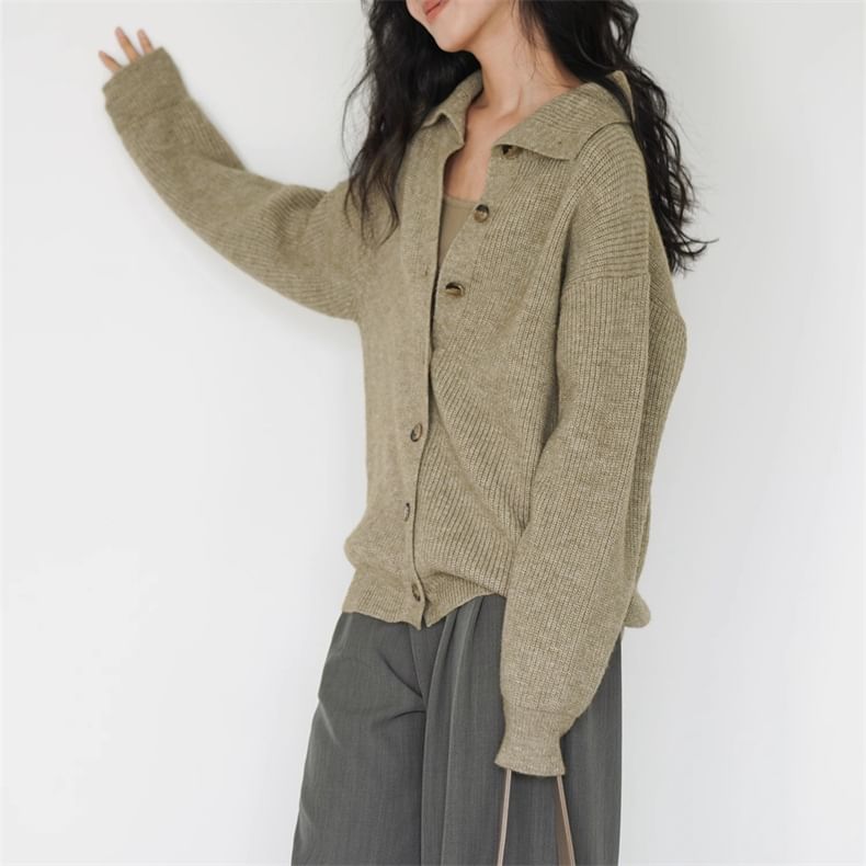 Collared Button-Front Knit Cardigan