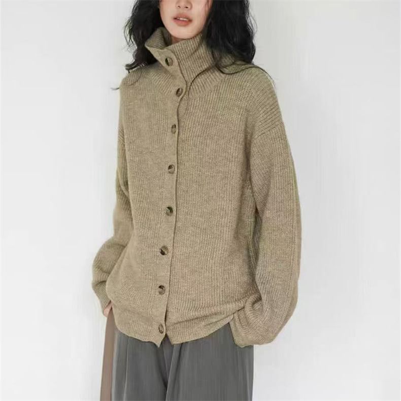Collared Button-Front Knit Cardigan