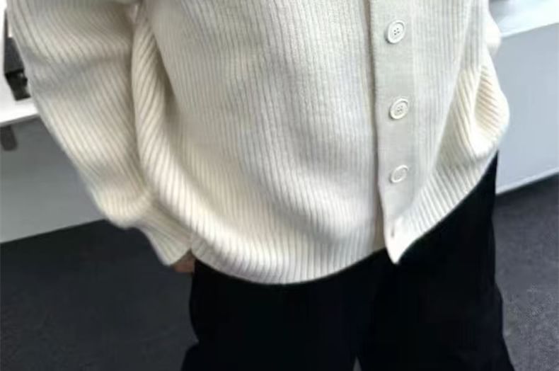 Collared Button-Front Knit Cardigan