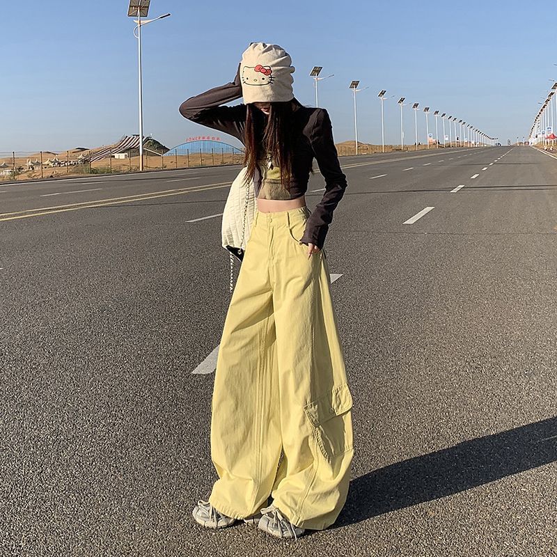 Mid Rise Plain Barrel Leg Baggy Cargo Pants (Various Designs)