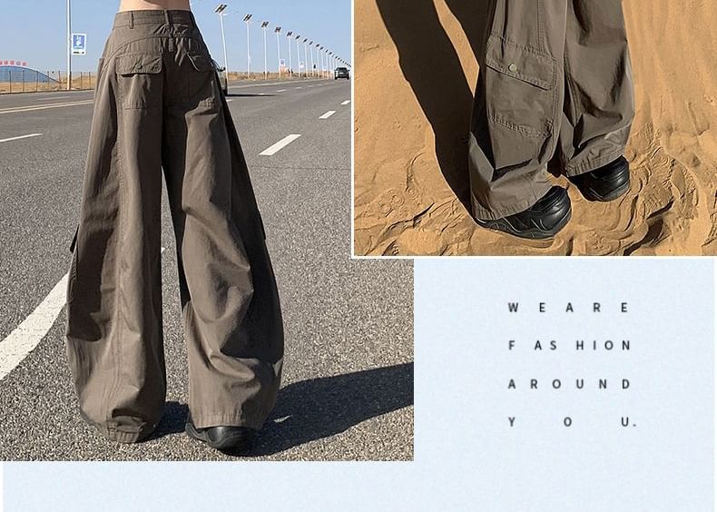 Mid Rise Plain Barrel Leg Baggy Cargo Pants (Various Designs)