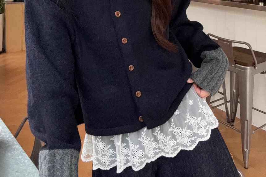 Contrast Trim Collar Cardigan