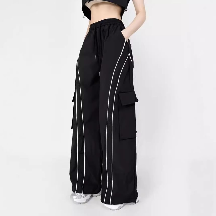 Drawstring Waist Wide Leg Cargo Pants
