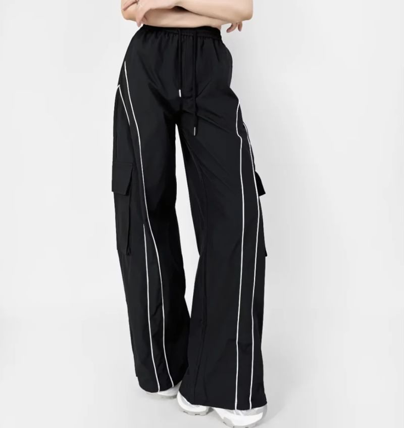 Drawstring Waist Wide Leg Cargo Pants