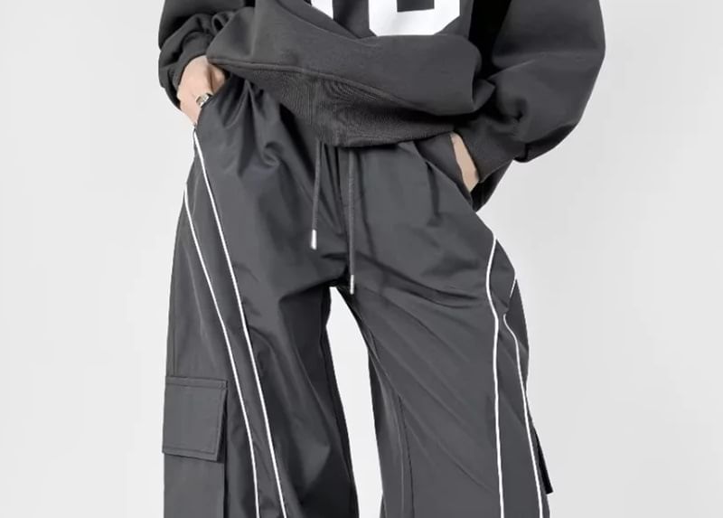 Drawstring Waist Wide Leg Cargo Pants