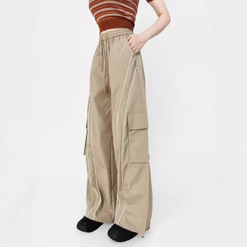 Drawstring Waist Wide Leg Cargo Pants