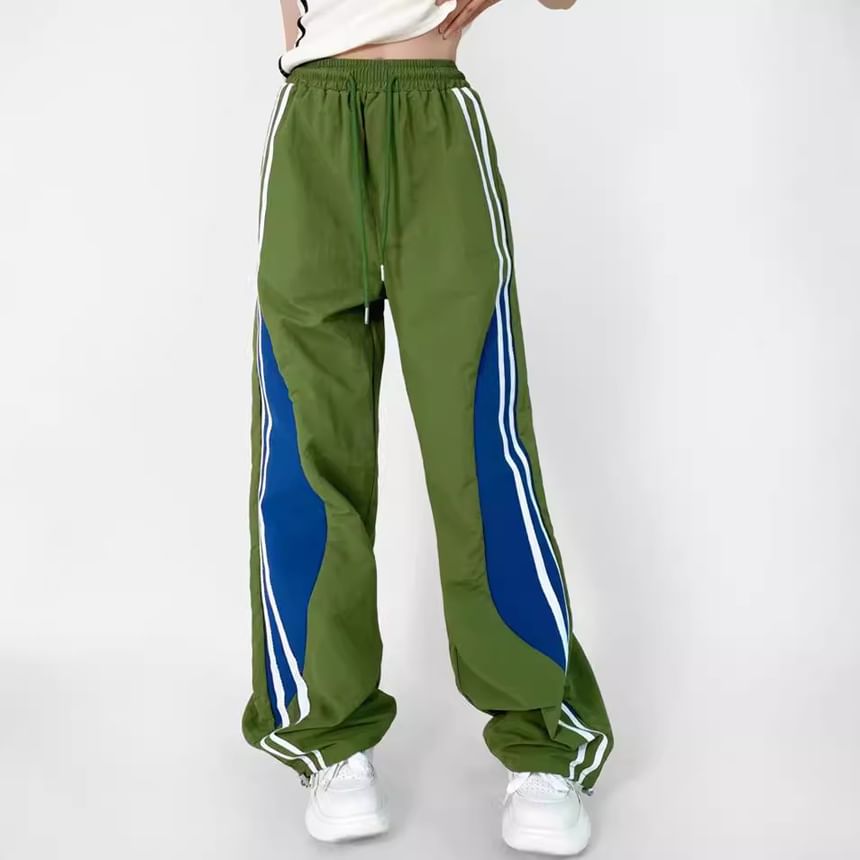 Drawstring Waist Color Block Loose Fit Cargo Pants
