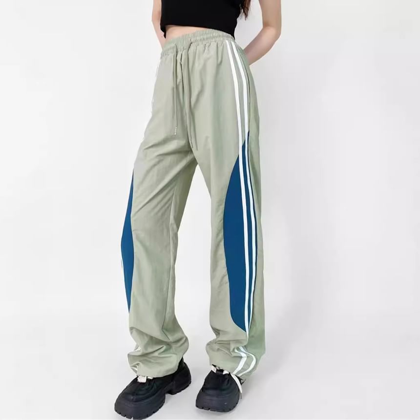 Drawstring Waist Color Block Loose Fit Cargo Pants