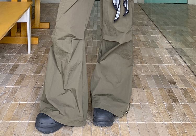 Mid Waist Plain Baggy Cargo Pants