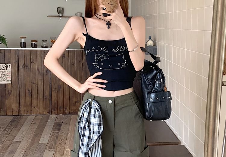 Mid Waist Plain Baggy Cargo Pants