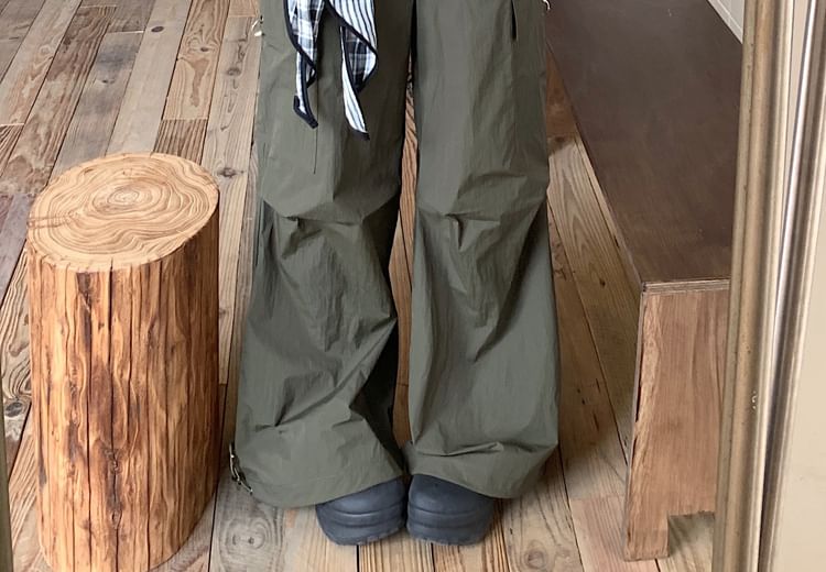 Mid Waist Plain Baggy Cargo Pants