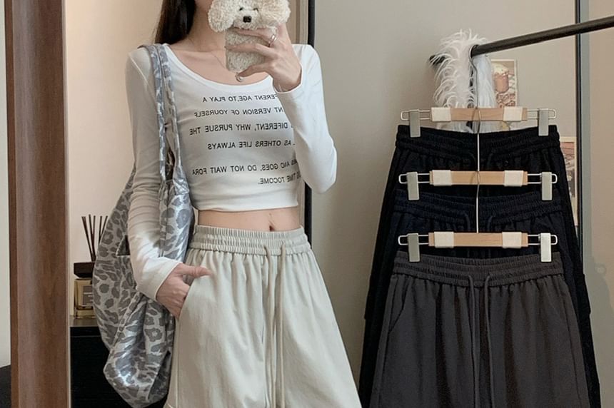 Drawstring Waist Plain Baggy Cargo Pants