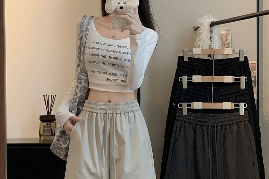 Drawstring Waist Plain Baggy Cargo Pants