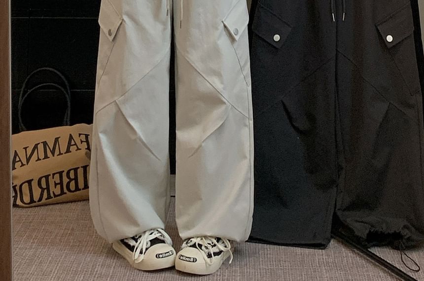 Drawstring Waist Plain Baggy Cargo Pants