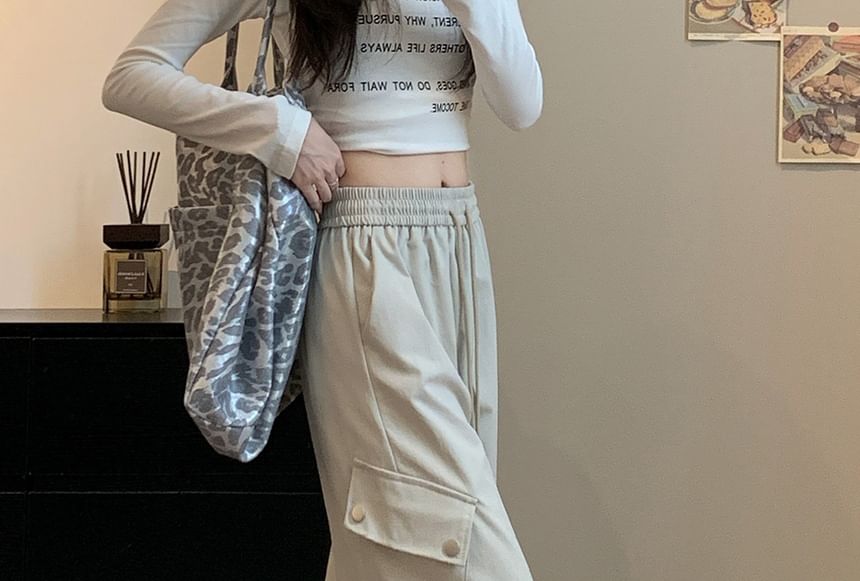 Drawstring Waist Plain Baggy Cargo Pants