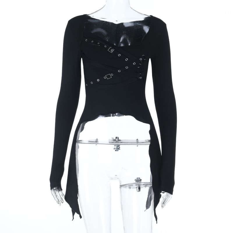 Square Neck Long Sleeve Belted Tunic Top