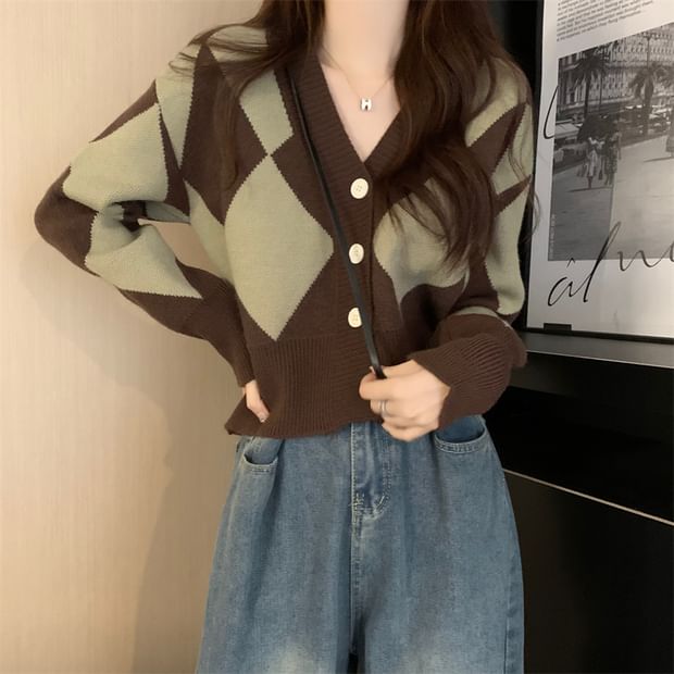Argyle V-Neck Cardigan